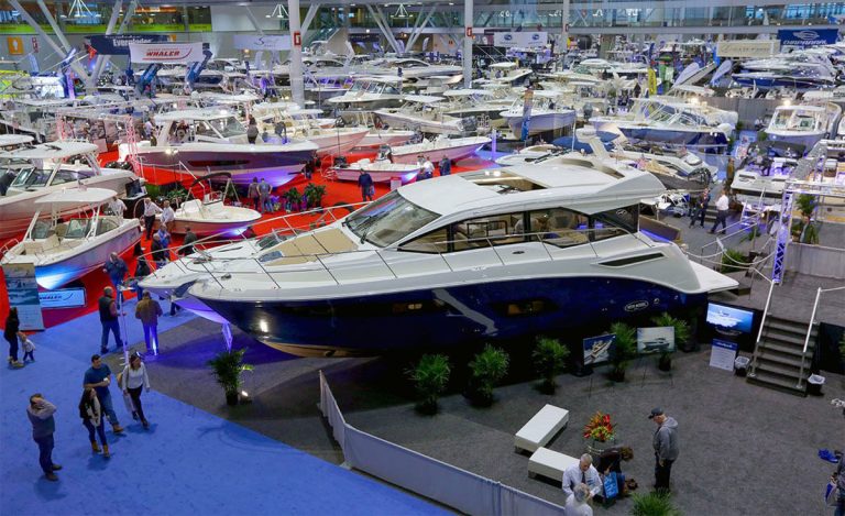 NE boat show new boat on floor 768x469
